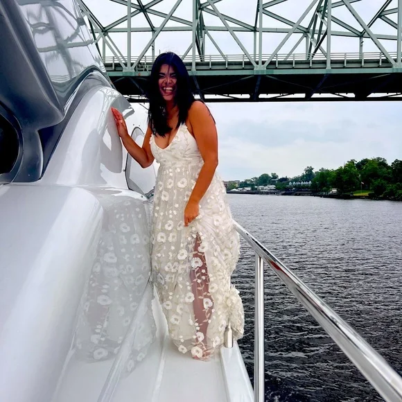 Dresses | Wedding Dress Maxi Dress Floral Gold And Off White Open Chest And  Back Size L | Poshmark